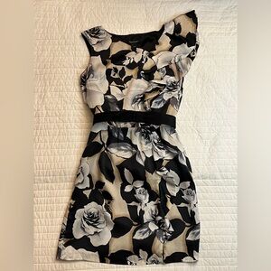 White House Black Market Champagne and Black floral cocktail dress